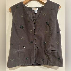 VTG 90s Y2K Talbots Embroidered Floral Button Vest Size Large Bohemian